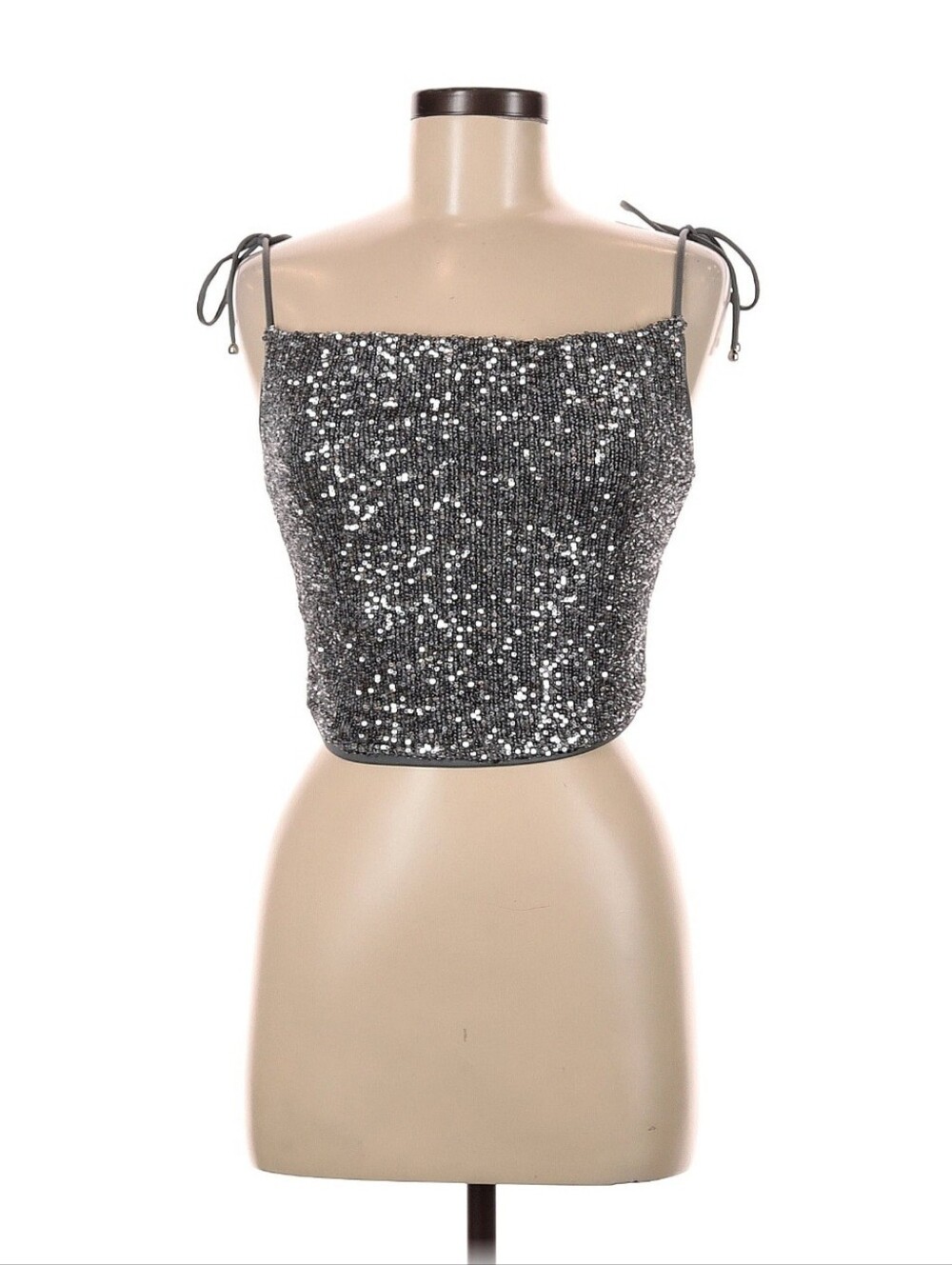 Dress Forum Silver Sequin Crop Tank Top